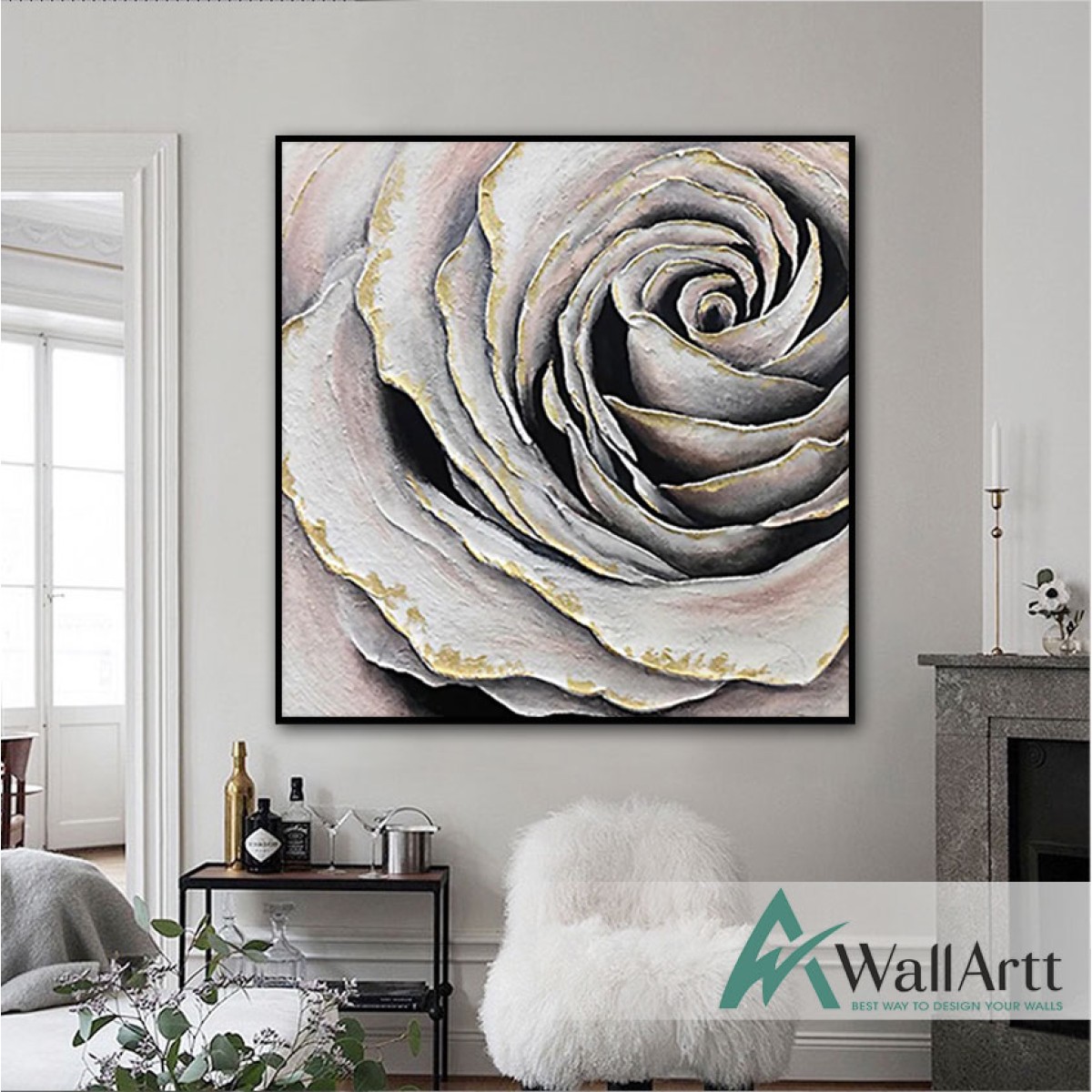 White Rose 3D Heavy Textured Partial Oil Painting